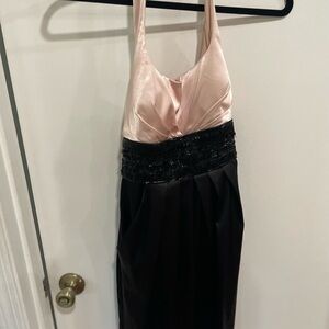 Vintage Elegant Pink and Black Halter Dress